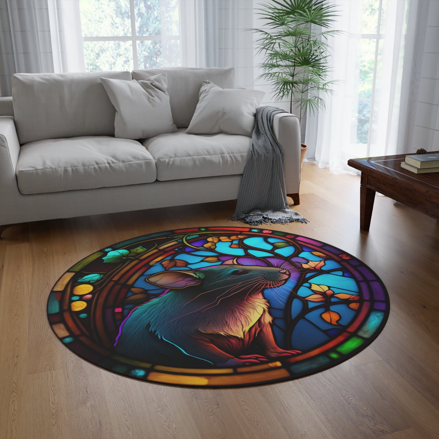 Stained glass rat rug
