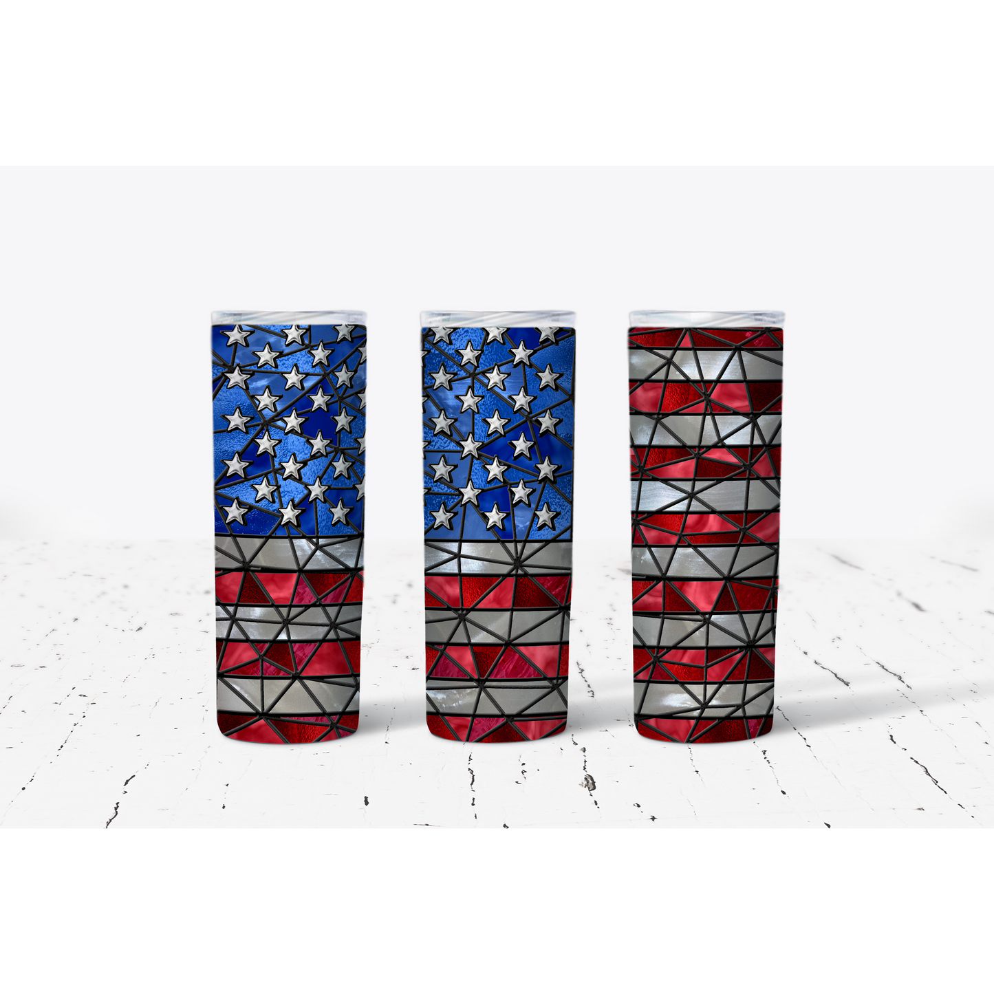 Stained glass American flag tumbler