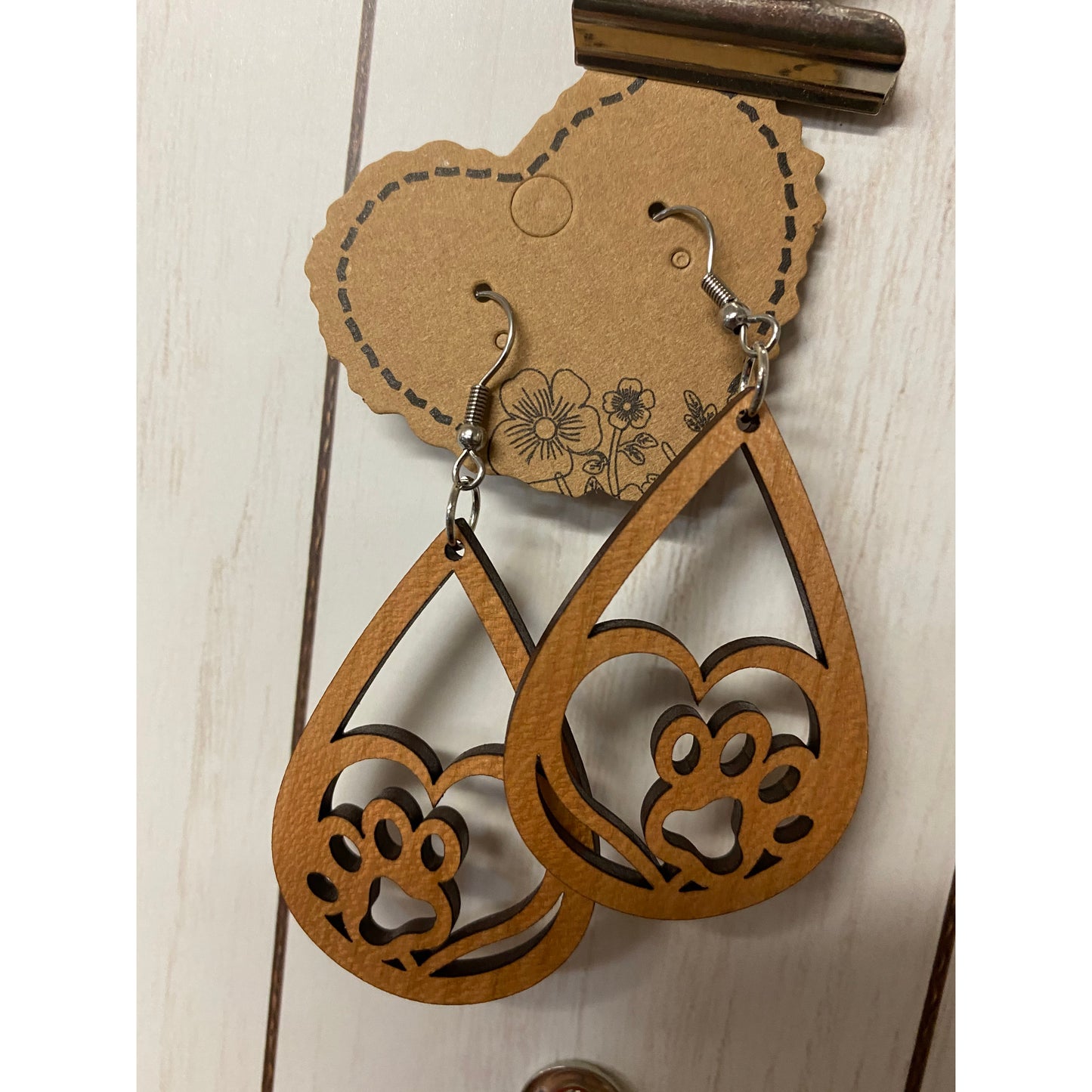 Heart Paw Print Teardrop Earrings